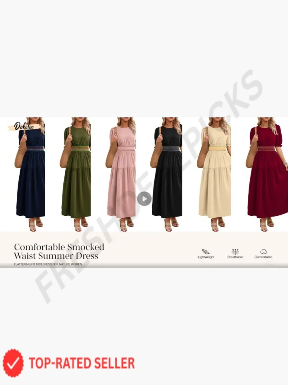 Women's Short Sleeve Smocked Maxi Dress Casual Elastic Waist Boho Tiered Ruffle - Picture 6 of 6